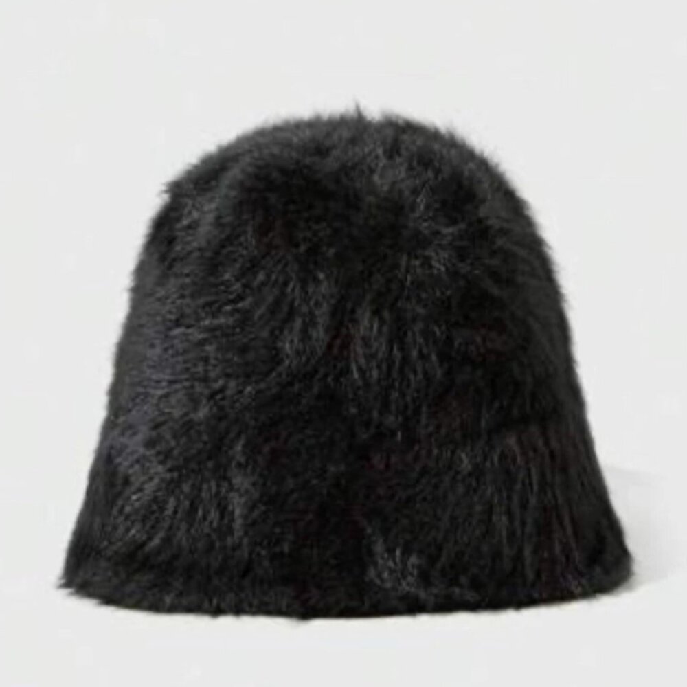 HOUSE OF HARLOW 1960 WOMEN'S BLACK FURRY TEXTURE STREET WEAR BUCKET HAT OS NWT - Picture 1 of 5